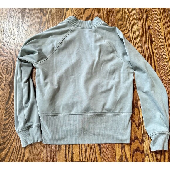 Athleta Women’s Eastbound Knit Sweatshirt Size M Medium Green Cozy V Neck Cuffed - Picture 8 of 9